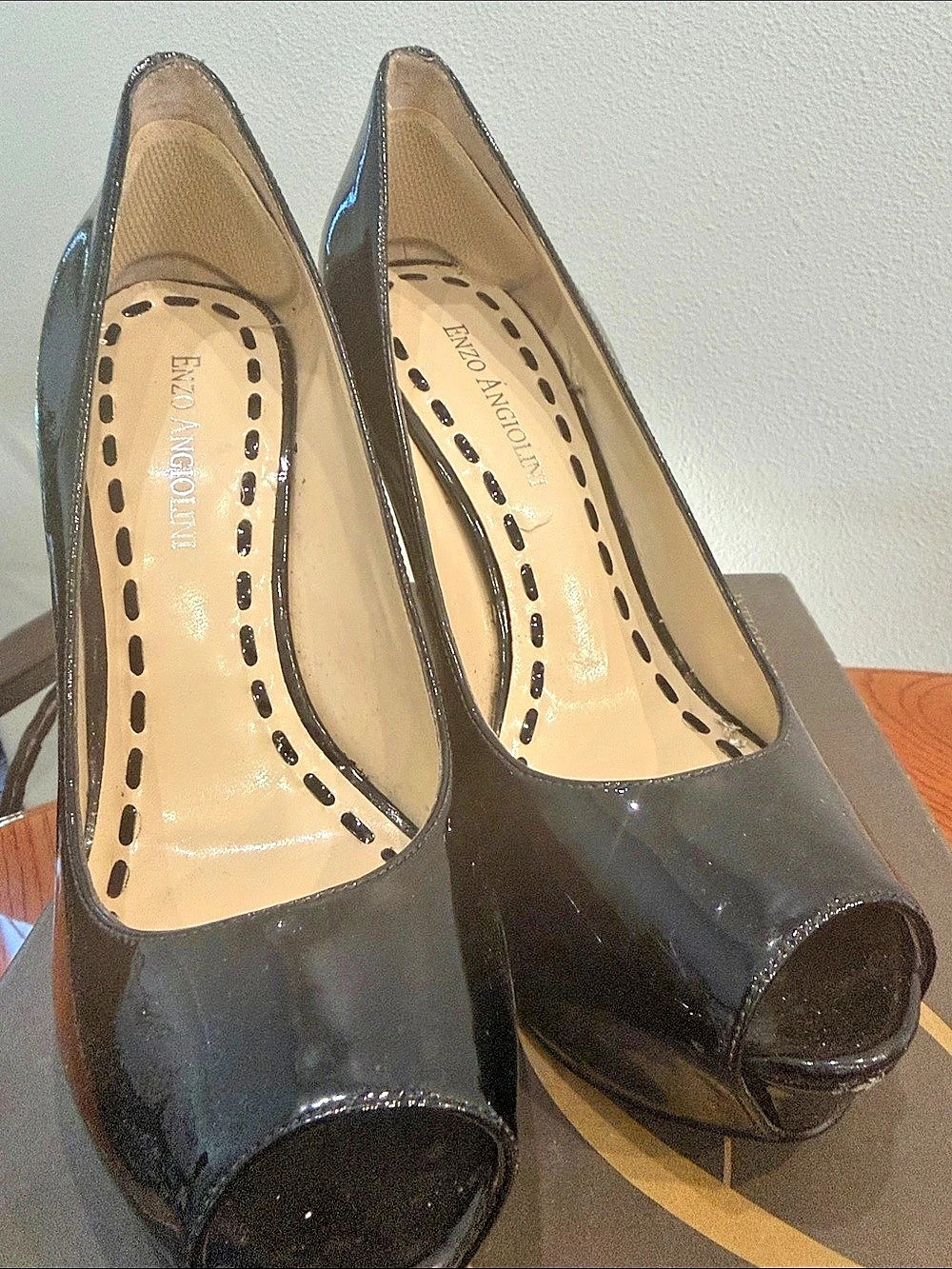 Enzo Angiolini Eastan Black Peep Toe Heels US 7 M
